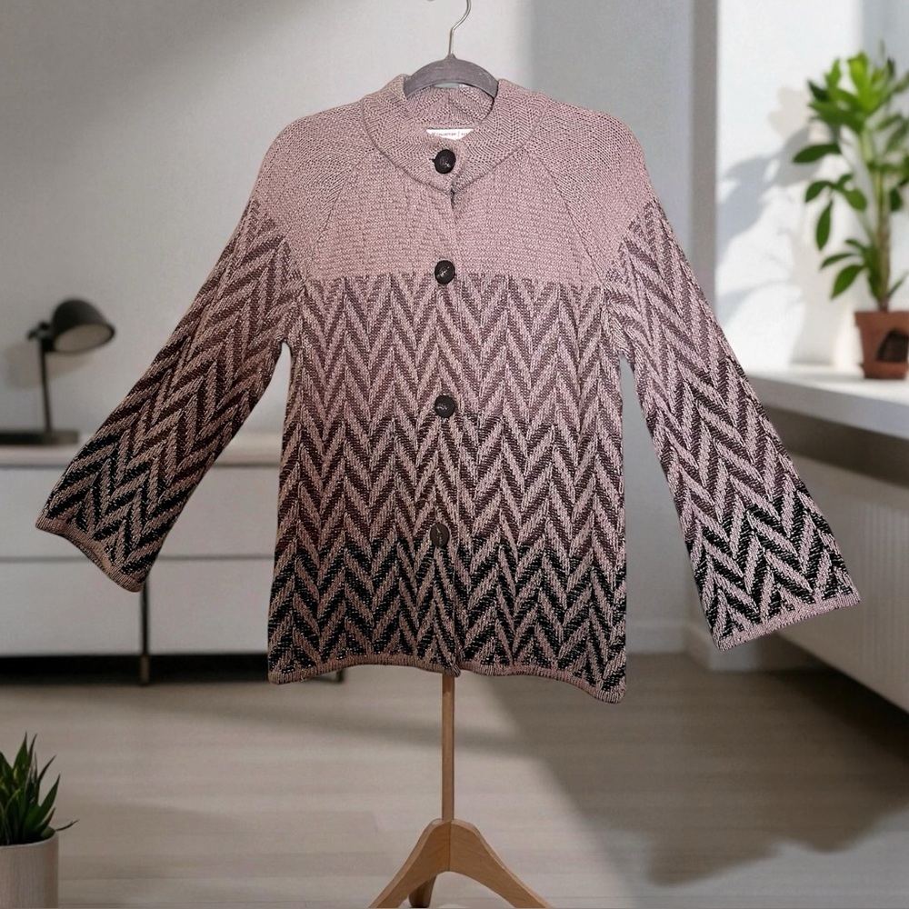 JM Collection Chevron Chunky Knit Cardigan. Size PM